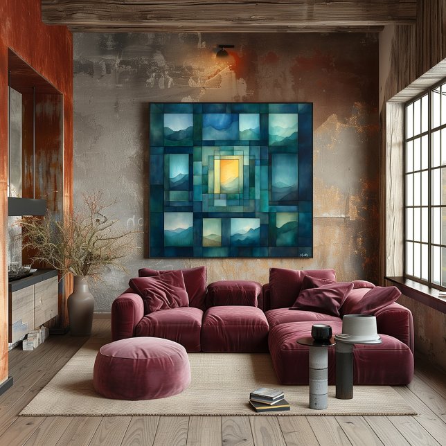 Abstract Geometric Landscape Art – Blue and Gold Poster (Creator Uploaded)