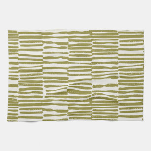Abstract geometric lines olive green unique contem tea towel