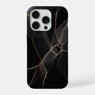 Abstract Geometric Lines Rose Gold Black Design iPhone 15 Pro Case