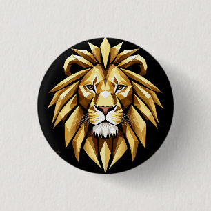 Abstract Geometric Lion Art with Intense Gold Tone 3 Cm Round Badge
