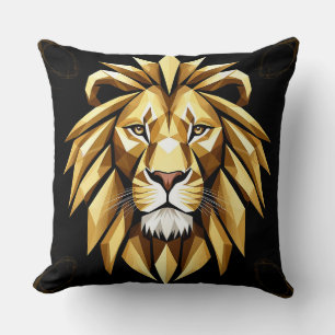 Abstract Geometric Lion Art with Intense Gold Tone Cushion