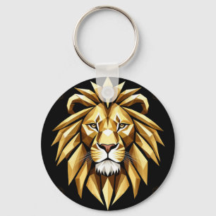 Abstract Geometric Lion Art with Intense Gold Tone Key Ring
