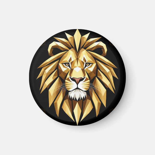 Abstract Geometric Lion Art with Intense Gold Tone Magnet (Front)
