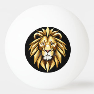 Abstract Geometric Lion Art with Intense Gold Tone Ping Pong Ball