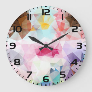 Abstract Geometric Low Poly Mosaic Large Clock