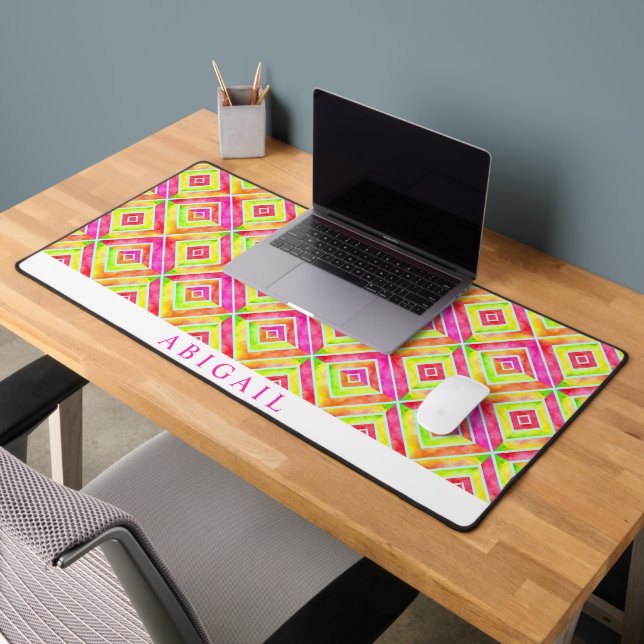 Abstract geometric magenta and chartreuse pattern desk mat (Office 2)
