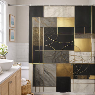 Abstract Geometric Marble Gold Black Grey White Shower Curtain