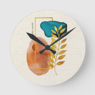 Abstract Geometric Mid-Century Modern Minimalist Round Clock
