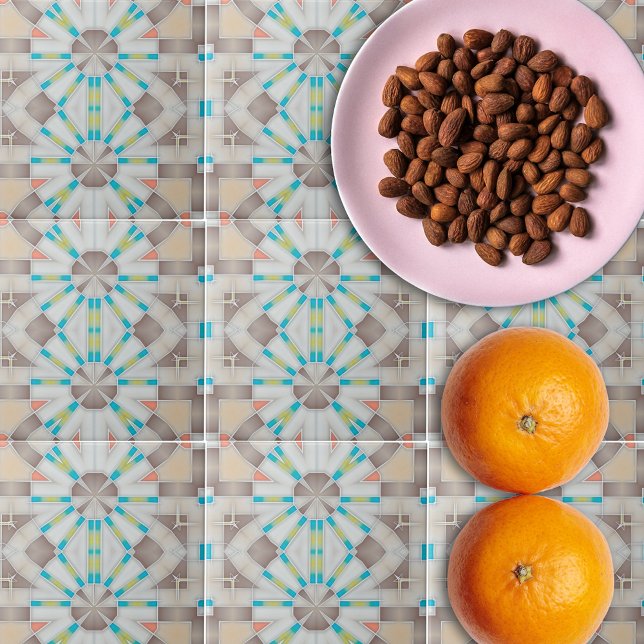 Abstract Geometric Mirror Brown Beige Teal Pattern Tile (Creator Uploaded)