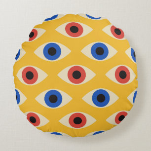 Abstract Geometric Modern Bold Evil Eye Pattern  Round Cushion