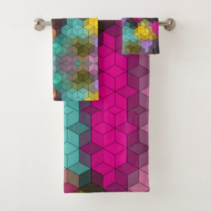 Abstract geometric modern hexagon shapes mosaic   bath towel set