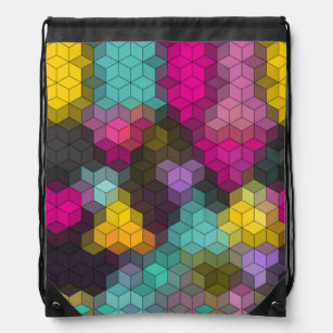 Abstract geometric modern hexagon shapes mosaic drawstring bag