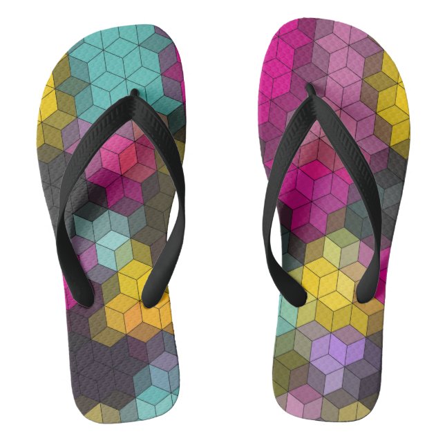 Abstract geometric modern hexagon shapes mosaic  flip flops (Footbed)