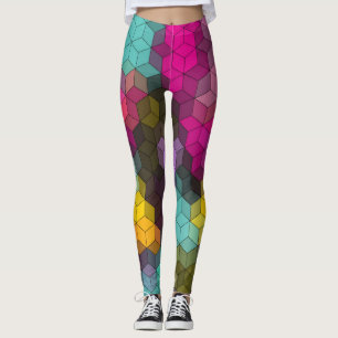 Abstract geometric modern hexagon shapes mosaic  leggings