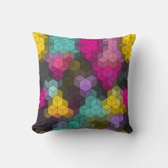 Abstract geometric modern hexagon shapes mosaic mu cushion (Front)