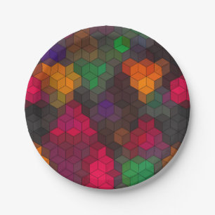 Abstract geometric modern hexagon shapes mosaic mu paper plate