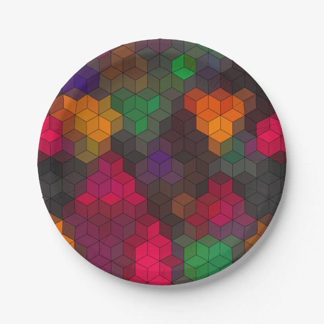 Abstract geometric modern hexagon shapes mosaic mu paper plate (Front)