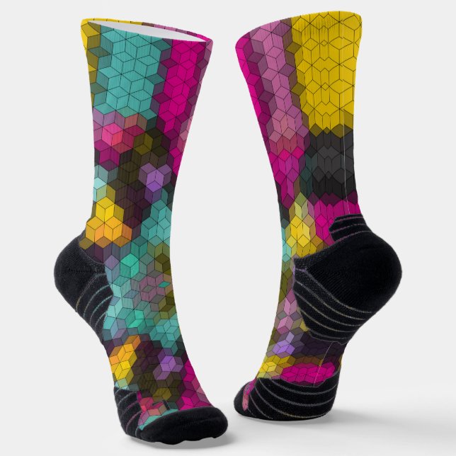 Abstract geometric modern hexagon shapes mosaic  s socks (Angled)