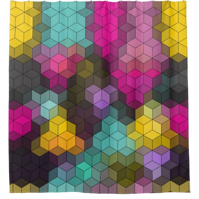 Abstract geometric modern hexagon shapes mosaic  shower curtain (Front)