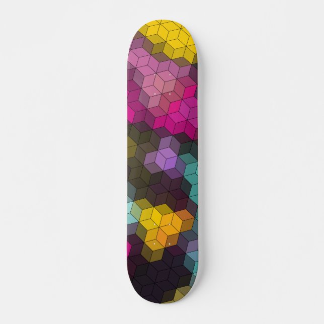 Abstract geometric modern hexagon shapes mosaic  skateboard (Front)