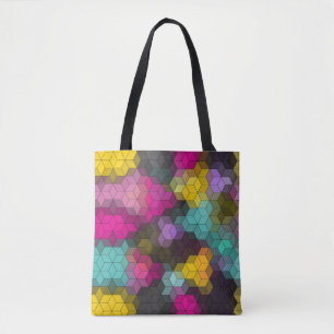 Abstract geometric modern hexagon shapes mosaic tote bag