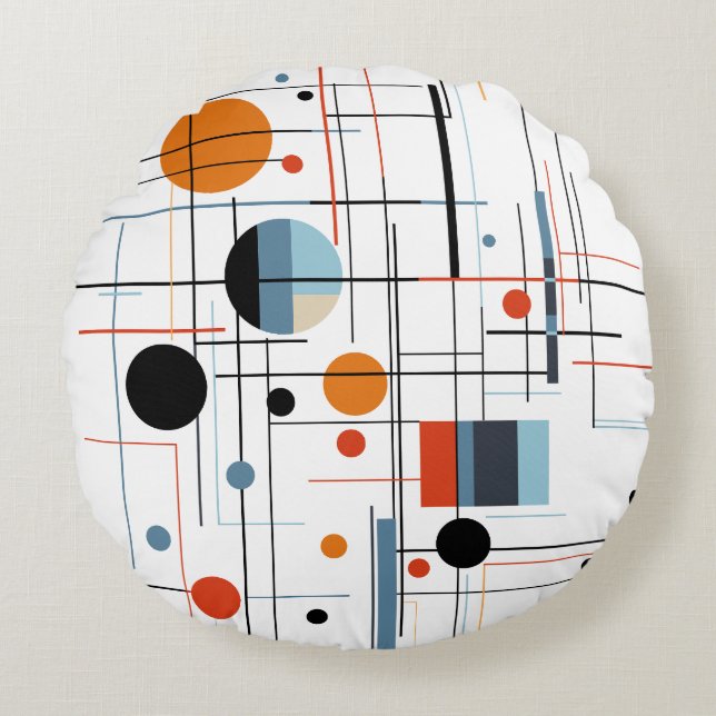 Abstract Geometric Modern Minimalist Lines Round Cushion (Front)