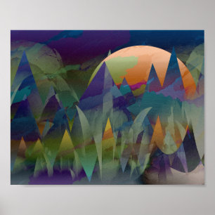 ABSTRACT GEOMETRIC MOON MOUNTAIN LANDSCAPE POSTER