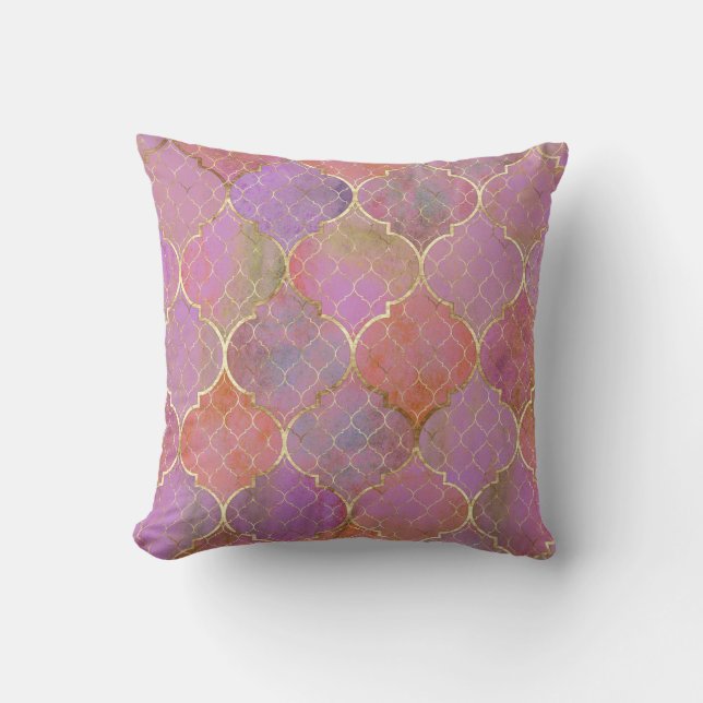 Abstract Geometric: Moroccan Gold Watercolor Cushion (Front)