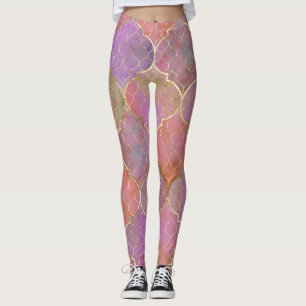 Abstract Geometric: Moroccan Gold Watercolor Leggings