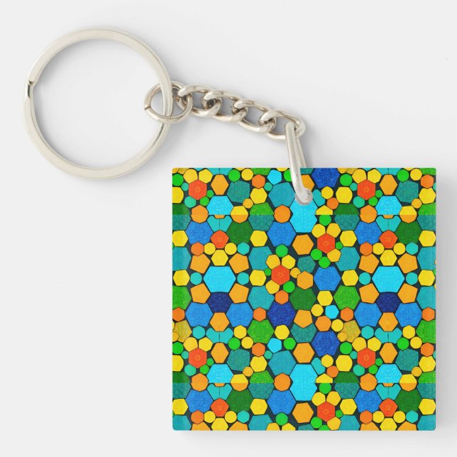 Abstract Geometric Mosaic Pattern Key Ring (Front)