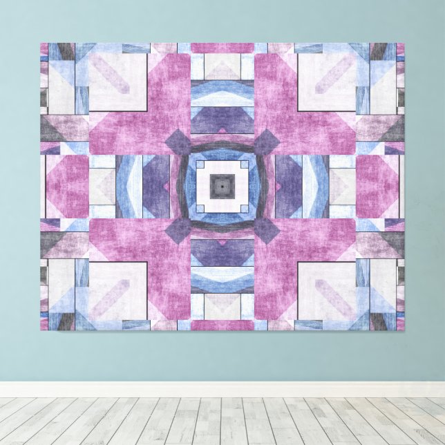 Abstract Geometric Mosaic Purple, Blue, and Grey Canvas Print (Insitu(Wood Floor))