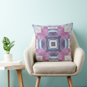 Abstract Geometric Mosaic Purple, Blue, and Grey Cushion