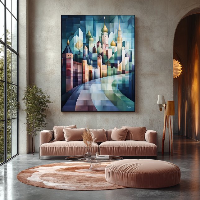 Abstract Geometric Moscow Skyline with Kremlin Canvas Print (Creator Uploaded)