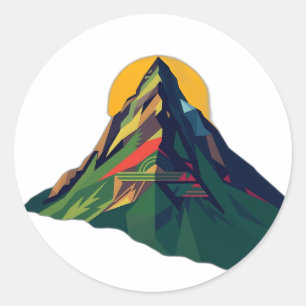 Abstract Geometric Mountain Landscape Classic Round Sticker