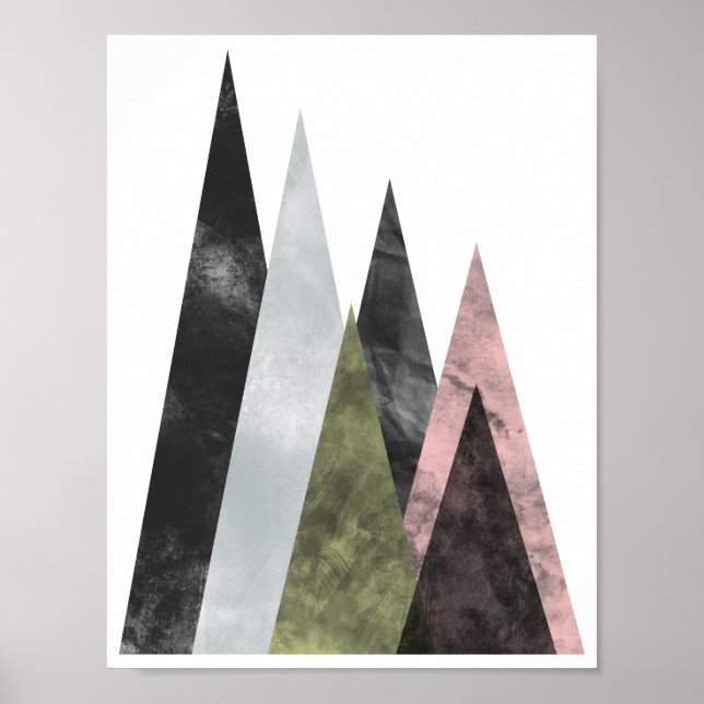 Abstract Geometric Mountains Poster in pink & gold (Front)