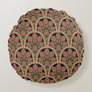 abstract Geometric mughal motif flower patternart, Round Cushion