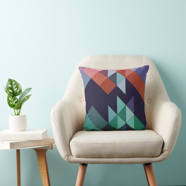Abstract Geometric Navy Blue Green Brown Elegant  Cushion (Chair)