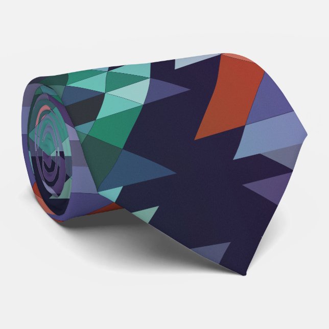 Abstract Geometric Navy Blue Green Brown Elegant Tie (Rolled)