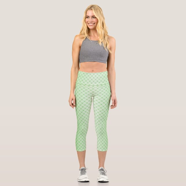 Abstract Geometric Networks of Green Lines Capri Leggings (Front)