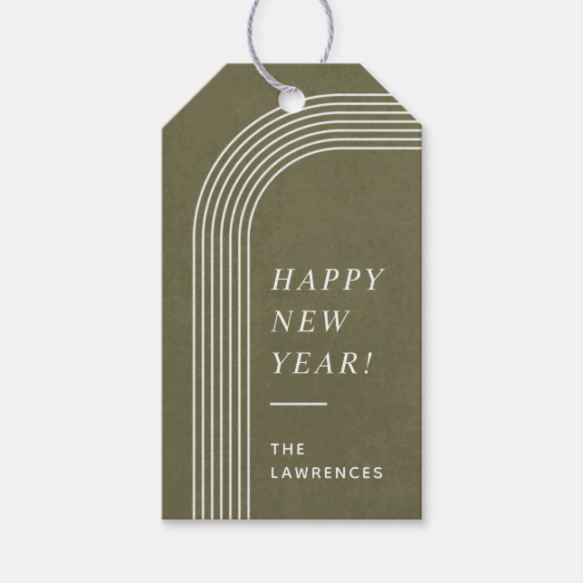 Abstract Geometric New Year's Gift Tag - Green (Front)
