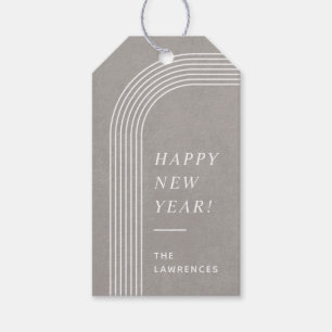 Abstract Geometric New Year's Gift Tag - Grey