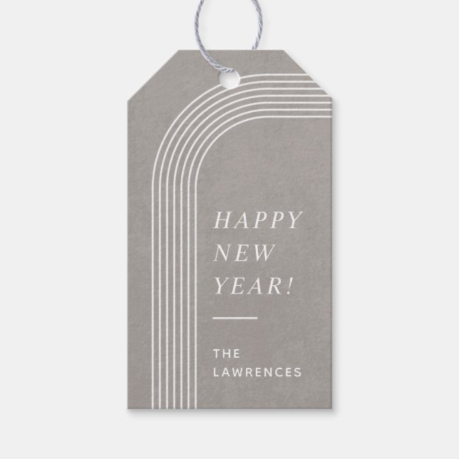Abstract Geometric New Year's Gift Tag - Grey (Front)