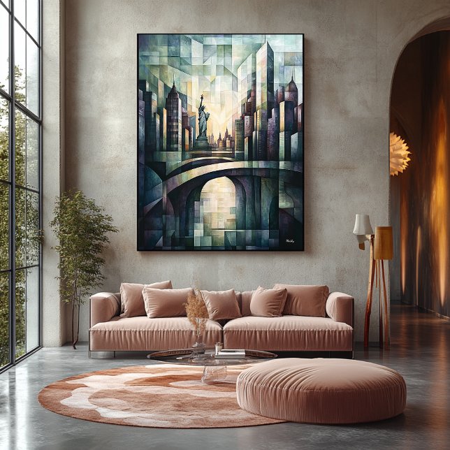 Abstract Geometric New York Skyline Statue Liberty Canvas Print (Creator Uploaded)