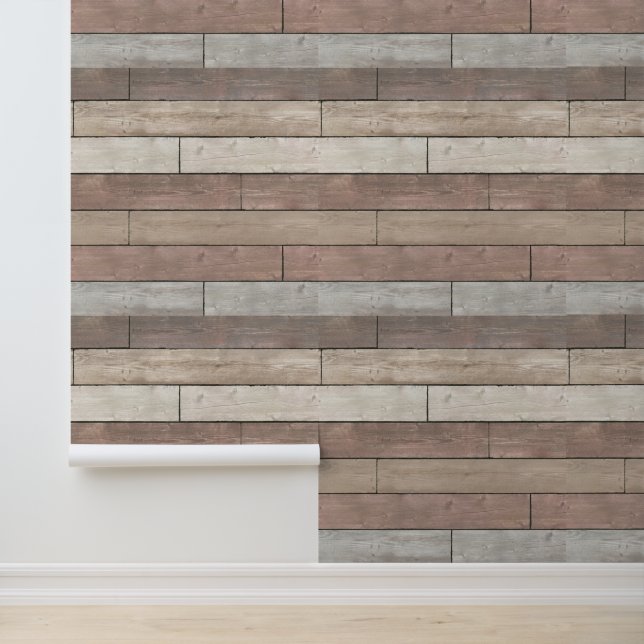 Abstract Geometric Old Hard Wood Strip Plank  Wallpaper (Application)