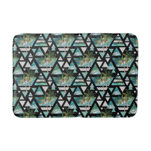 Abstract Geometric Palms & Waves Pattern Bath Mat