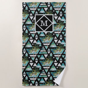 Abstract Geometric Palms & Waves Pattern Beach Towel