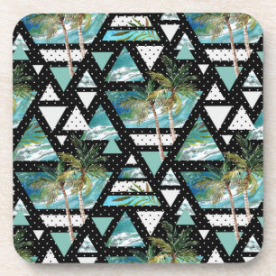 Abstract Geometric Palms & Waves Pattern Coaster