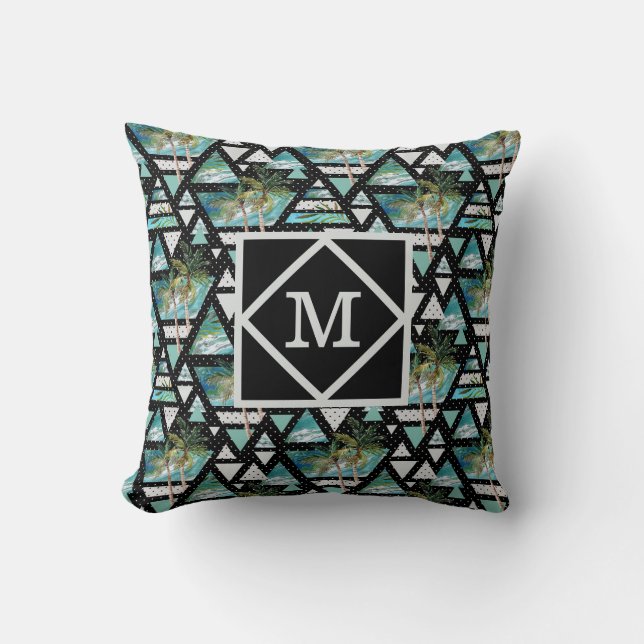 Abstract Geometric Palms & Waves Pattern Cushion (Front)