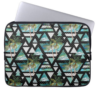 Abstract Geometric Palms & Waves Pattern Laptop Sleeve