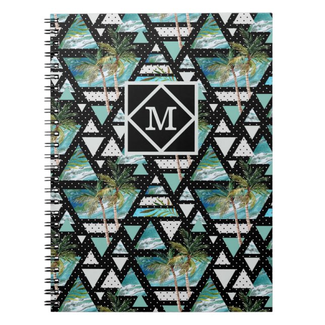 Abstract Geometric Palms & Waves Pattern Notebook (Front)